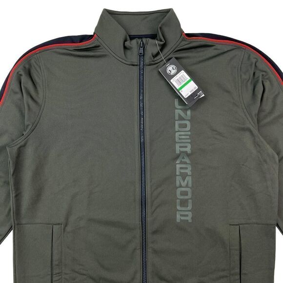 New Under Armour Men Khaki Gray Full Zip Jacket Stripes Long Sleeve Sport US L - Picture 3 of 9